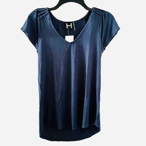 H by Bordeaux Ruffle Sleeved V-Neck Knit Navy Blue Top